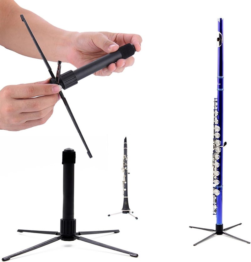 AUXBC Portable Flute Stand Holder, Black Metal Foldable Flute Support, 4-Leg Stable Flute Base, Lightweight Wind Instrument Bracket for Oboe, Flute, Clarinet, Soprano Saxophone, etc. - Image 2